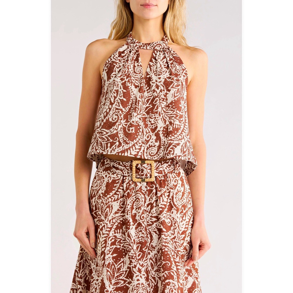 Jason Wu NWT Womens Eyelet Halter Tank Top Brown Ivory Print Size XL